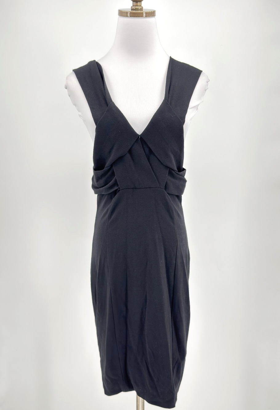 COS Black V Neck Stretch Sleeveless Midi Sheath Bow Open Back Dress Sz 38 US 8